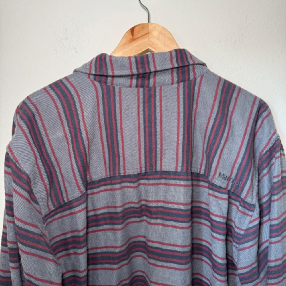 Marmot Shirt Men's Grey XXL Flannel Outdoor Hiking Casual Long Sleeve Striped - Picture 5 of 5